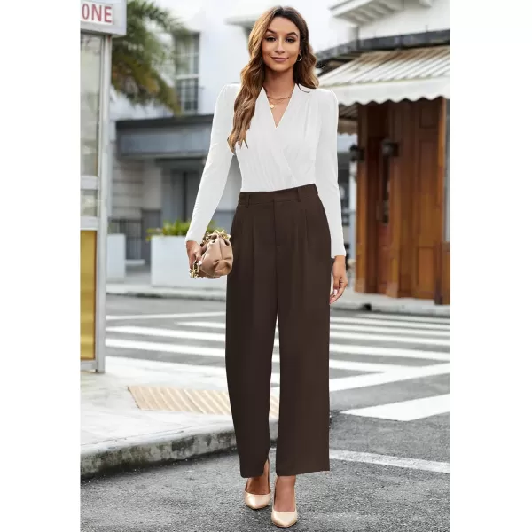 GRAPENT Wide Leg Pants for Women Work Business Casual High Waisted Dressy Pants Flowy Trousers OfficePetite Chocolate Brown