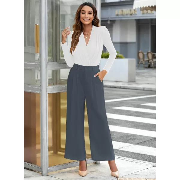 GRAPENT Wide Leg Pants for Women Work Business Casual High Waisted Dressy Pants Flowy Trousers OfficePetite Folkstone Gray