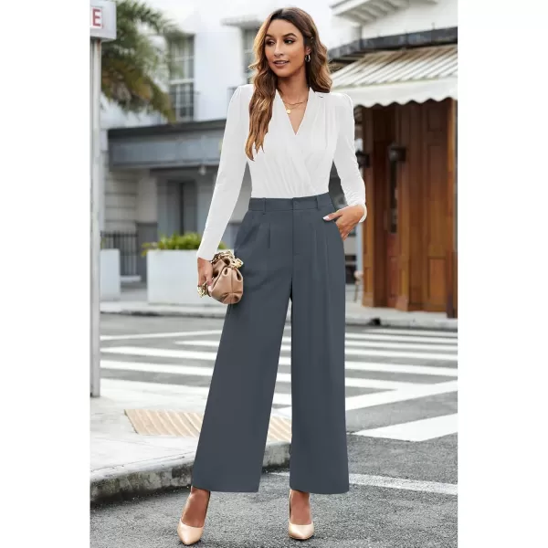 GRAPENT Wide Leg Pants for Women Work Business Casual High Waisted Dressy Pants Flowy Trousers OfficePetite Folkstone Gray