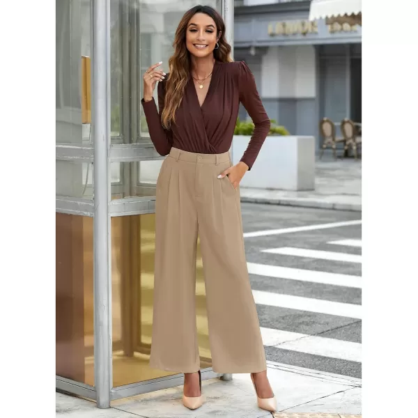 GRAPENT Wide Leg Pants for Women Work Business Casual High Waisted Dressy Pants Flowy Trousers OfficePetite Khaki