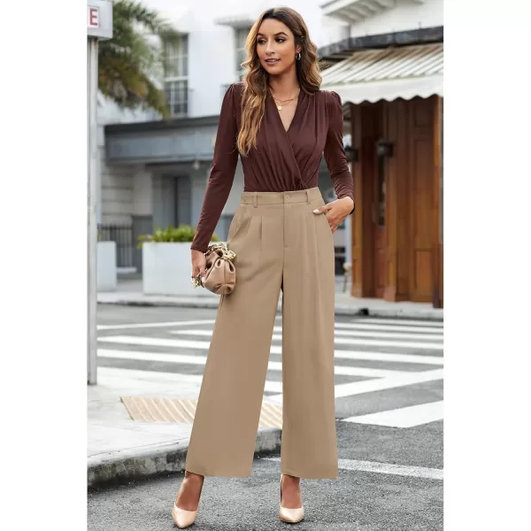 GRAPENT Wide Leg Pants for Women Work Business Casual High Waisted Dressy Pants Flowy Trousers OfficePetite Khaki