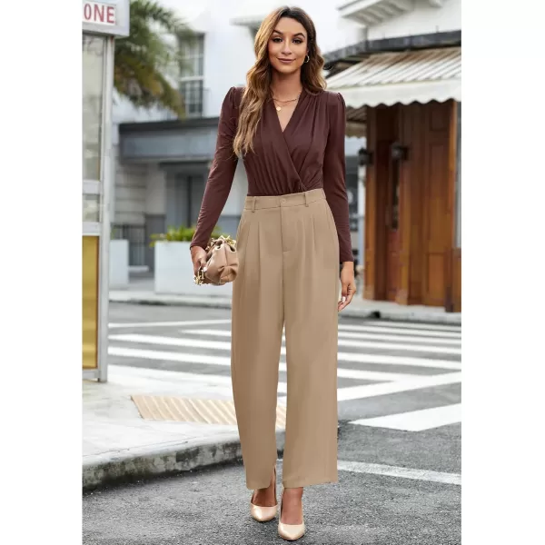 GRAPENT Wide Leg Pants for Women Work Business Casual High Waisted Dressy Pants Flowy Trousers OfficePetite Khaki