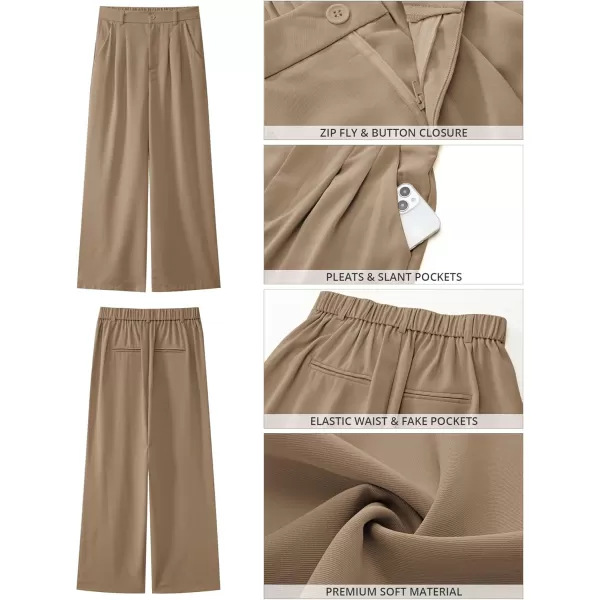 GRAPENT Wide Leg Pants for Women Work Business Casual High Waisted Dressy Pants Flowy Trousers OfficePetite Khaki