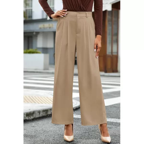 GRAPENT Wide Leg Pants for Women Work Business Casual High Waisted Dressy Pants Flowy Trousers OfficePetite Khaki