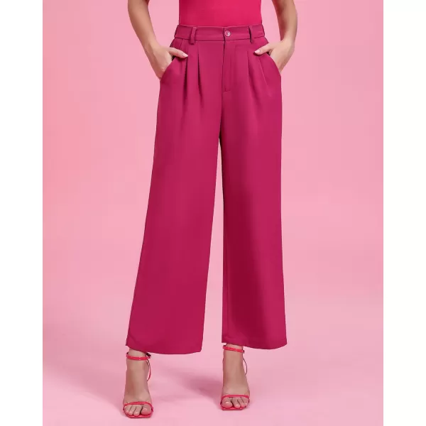 GRAPENT Wide Leg Pants for Women Work Business Casual High Waisted Dressy Pants Flowy Trousers OfficePetite Magenta