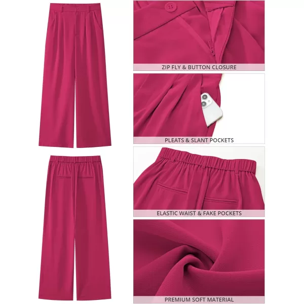GRAPENT Wide Leg Pants for Women Work Business Casual High Waisted Dressy Pants Flowy Trousers OfficePetite Magenta