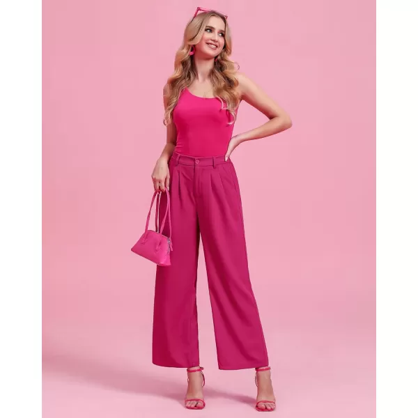 GRAPENT Wide Leg Pants for Women Work Business Casual High Waisted Dressy Pants Flowy Trousers OfficePetite Magenta