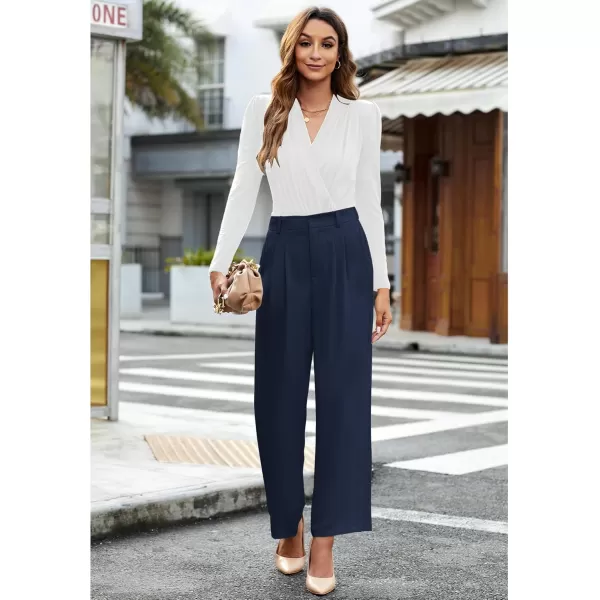 GRAPENT Wide Leg Pants for Women Work Business Casual High Waisted Dressy Pants Flowy Trousers OfficePetite Navy Blue
