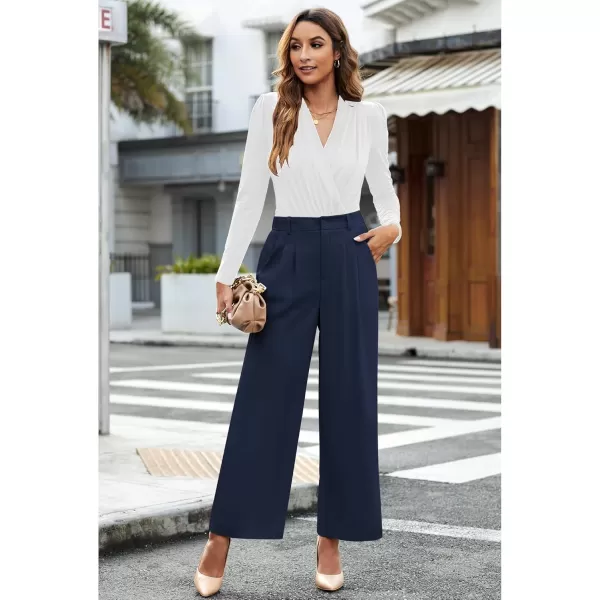 GRAPENT Wide Leg Pants for Women Work Business Casual High Waisted Dressy Pants Flowy Trousers OfficePetite Navy Blue