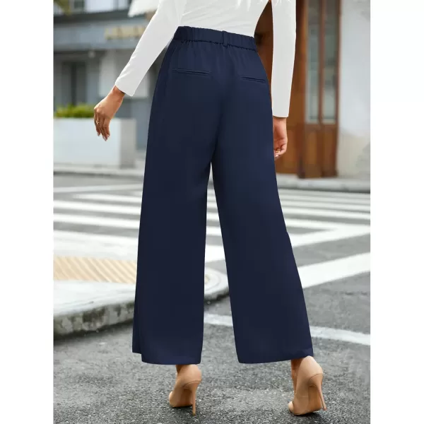 GRAPENT Wide Leg Pants for Women Work Business Casual High Waisted Dressy Pants Flowy Trousers OfficePetite Navy Blue