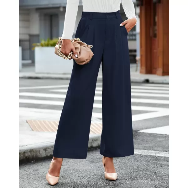 GRAPENT Wide Leg Pants for Women Work Business Casual High Waisted Dressy Pants Flowy Trousers OfficePetite Navy Blue