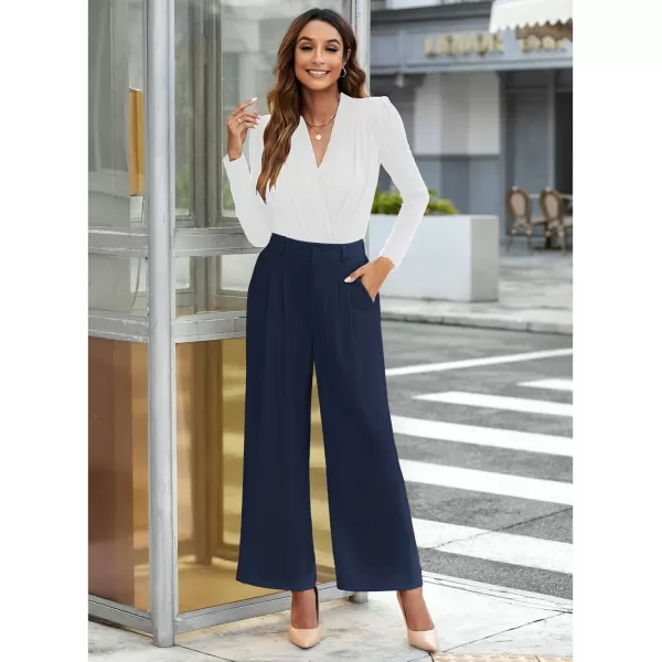 GRAPENT Wide Leg Pants for Women Work Business Casual High Waisted Dressy Pants Flowy Trousers OfficePetite Navy Blue