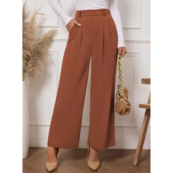 GRAPENT Wide Leg Pants for Women Work Business Casual High Waisted Dressy Pants Flowy Trousers OfficePetite Sequoia Brown