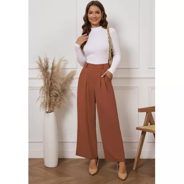 GRAPENT Wide Leg Pants for Women Work Business Casual High Waisted Dressy Pants Flowy Trousers OfficePetite Sequoia Brown