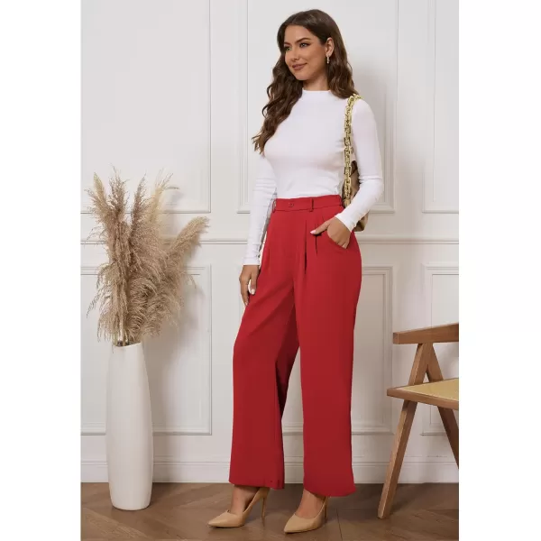 GRAPENT Wide Leg Pants for Women Work Business Casual High Waisted Dressy Pants Flowy Trousers OfficePetite True Red
