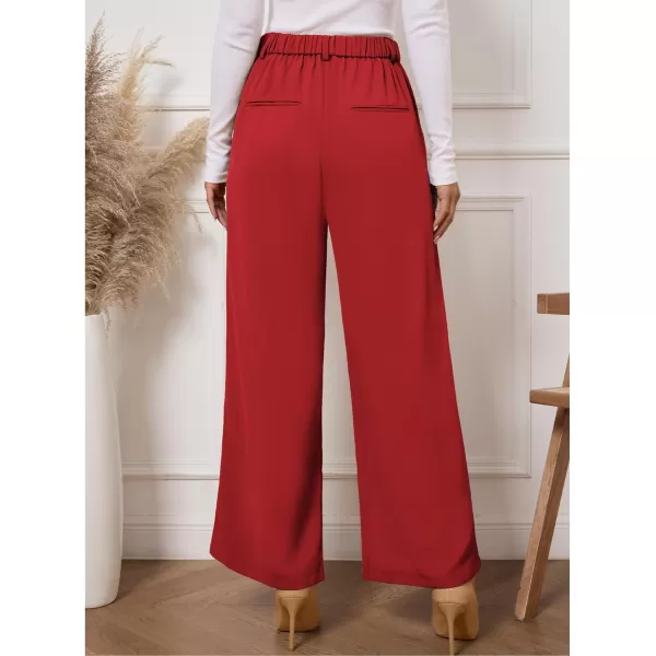 GRAPENT Wide Leg Pants for Women Work Business Casual High Waisted Dressy Pants Flowy Trousers OfficePetite True Red