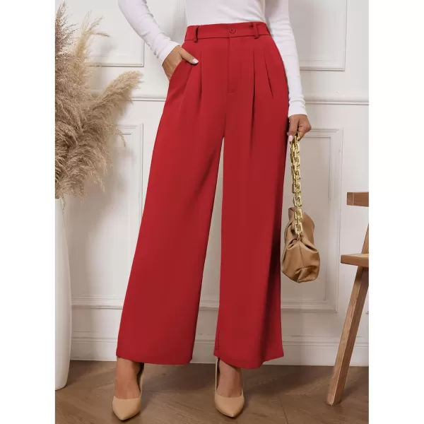 GRAPENT Wide Leg Pants for Women Work Business Casual High Waisted Dressy Pants Flowy Trousers OfficePetite True Red