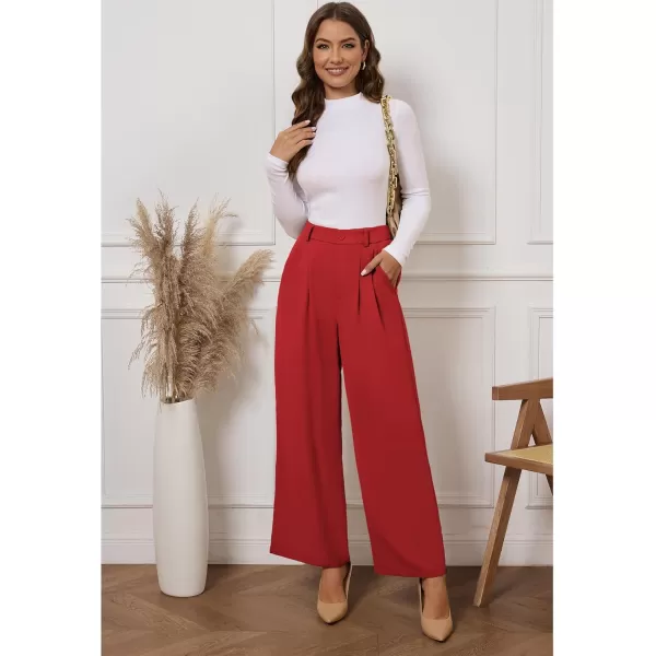 GRAPENT Wide Leg Pants for Women Work Business Casual High Waisted Dressy Pants Flowy Trousers OfficePetite True Red