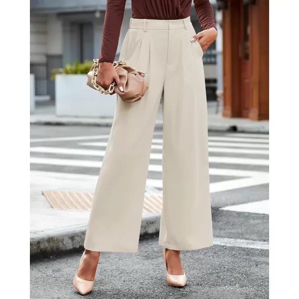 GRAPENT Wide Leg Pants for Women Work Business Casual High Waisted Dressy Pants Flowy Trousers OfficePetite Vanilla Ice