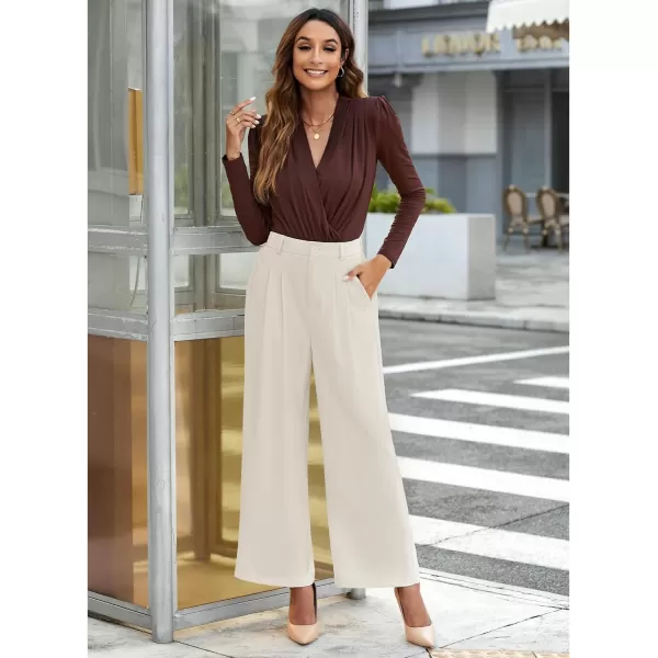 GRAPENT Wide Leg Pants for Women Work Business Casual High Waisted Dressy Pants Flowy Trousers OfficePetite Vanilla Ice