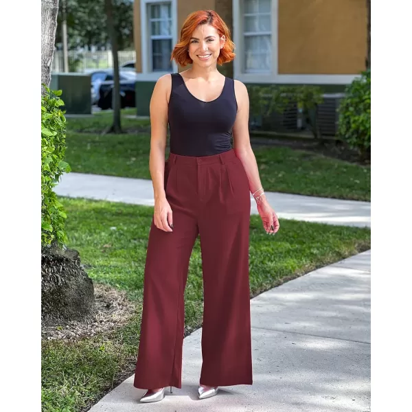 GRAPENT Wide Leg Pants for Women Work Business Casual High Waisted Dressy Pants Flowy Trousers OfficeRumba Red