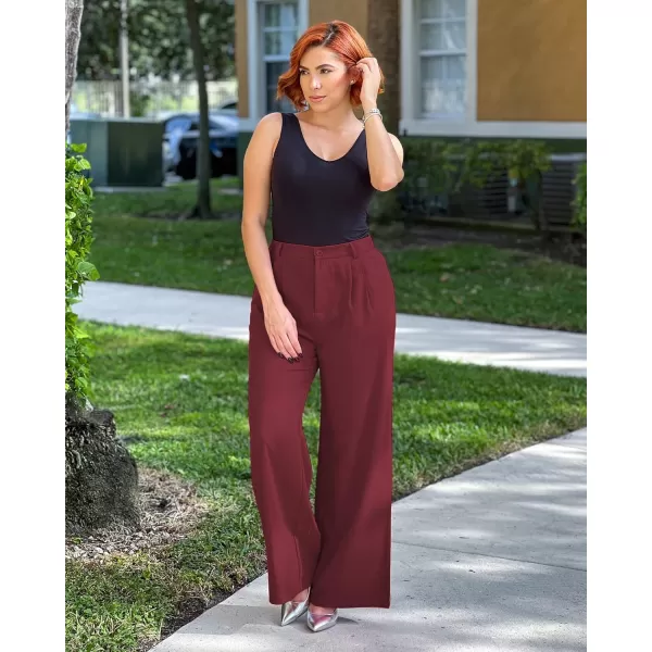 GRAPENT Wide Leg Pants for Women Work Business Casual High Waisted Dressy Pants Flowy Trousers OfficeRumba Red