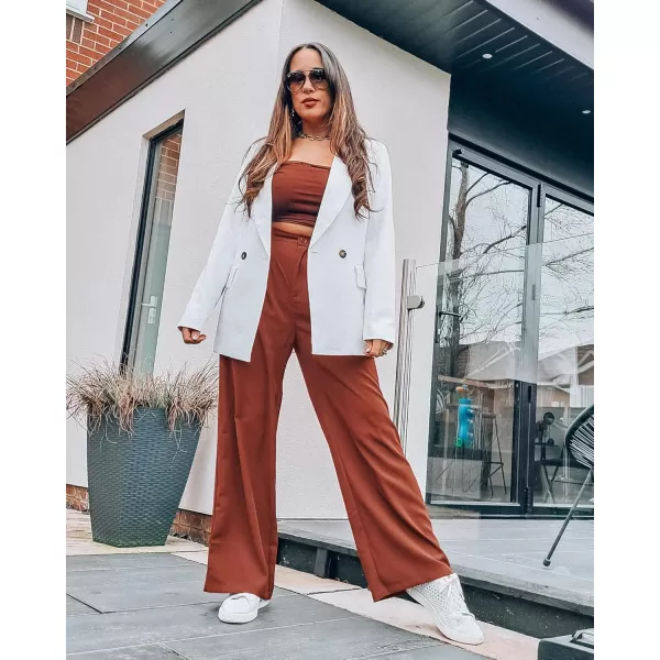 GRAPENT Wide Leg Pants for Women Work Business Casual High Waisted Dressy Pants Flowy Trousers OfficeSequoia Brown
