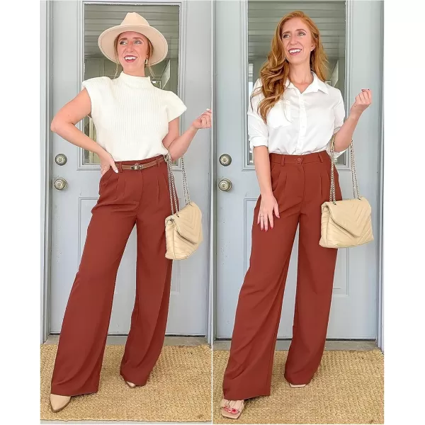 GRAPENT Wide Leg Pants for Women Work Business Casual High Waisted Dressy Pants Flowy Trousers OfficeSequoia Brown