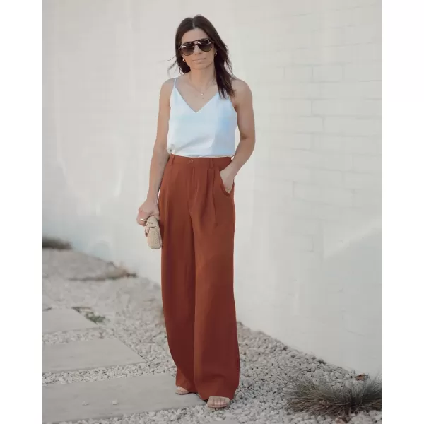 GRAPENT Wide Leg Pants for Women Work Business Casual High Waisted Dressy Pants Flowy Trousers OfficeSequoia Brown