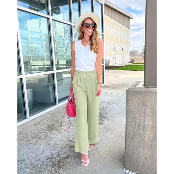 GRAPENT Wide Leg Pants for Women Work Business Casual High Waisted Dressy Pants Flowy Trousers OfficeTender Greens