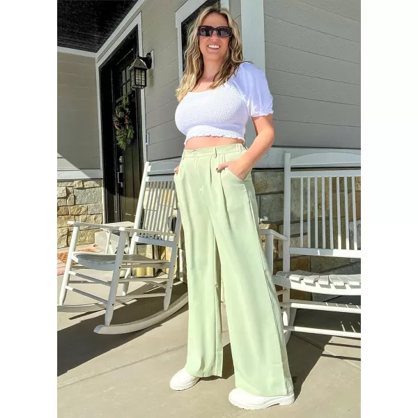 GRAPENT Wide Leg Pants for Women Work Business Casual High Waisted Dressy Pants Flowy Trousers OfficeTender Greens