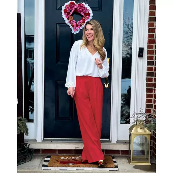 GRAPENT Wide Leg Pants for Women Work Business Casual High Waisted Dressy Pants Flowy Trousers OfficeTrue Red