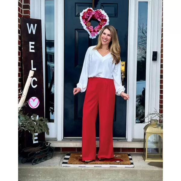 GRAPENT Wide Leg Pants for Women Work Business Casual High Waisted Dressy Pants Flowy Trousers OfficeTrue Red