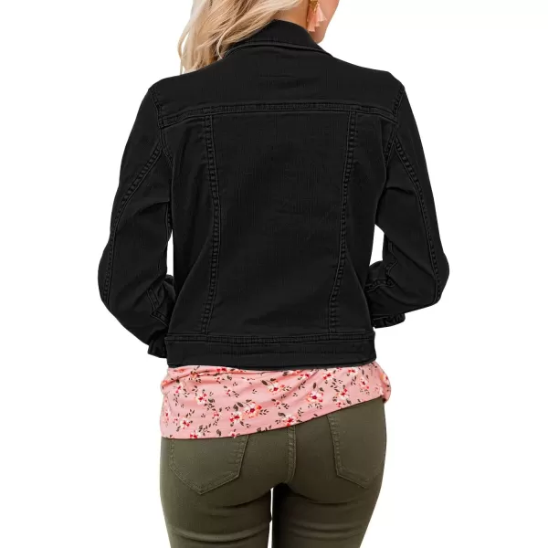 GRAPENT Womens Basic Button Down Long Sleeve Stretchy Jean Trucker Denim JacketAlways Black