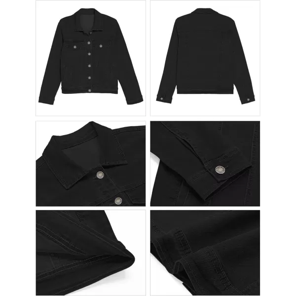 GRAPENT Womens Basic Button Down Long Sleeve Stretchy Jean Trucker Denim JacketAlways Black
