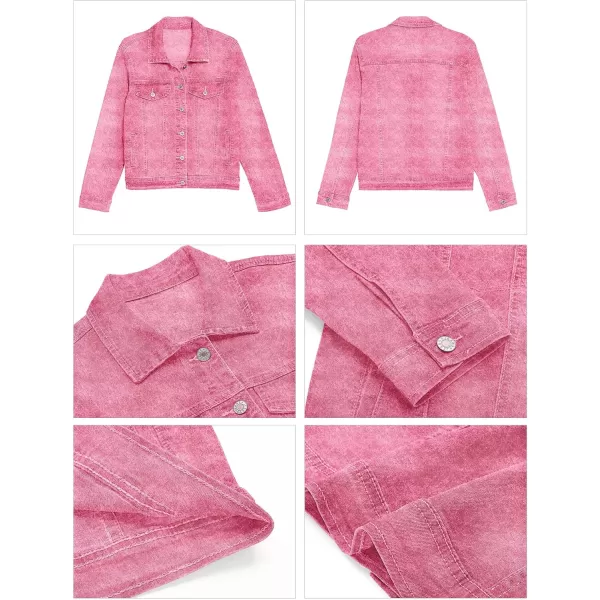 GRAPENT Womens Basic Button Down Long Sleeve Stretchy Jean Trucker Denim JacketAurora Pink