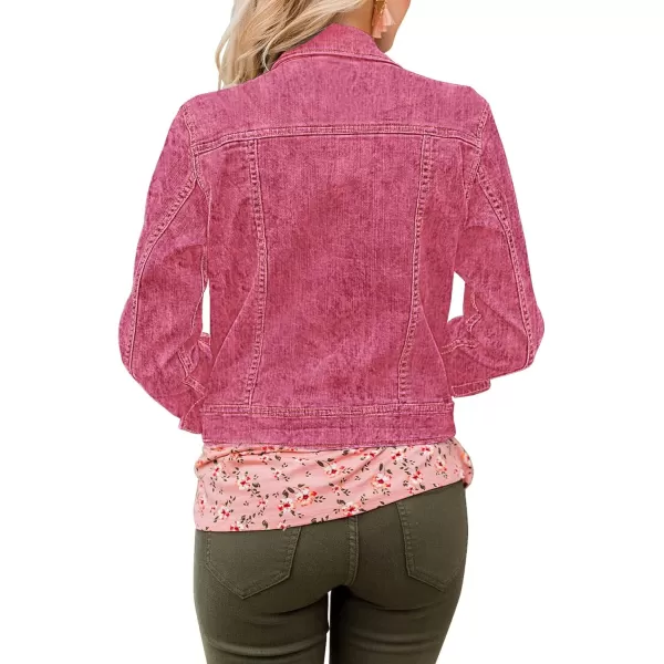 GRAPENT Womens Basic Button Down Long Sleeve Stretchy Jean Trucker Denim JacketAurora Pink