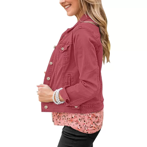 GRAPENT Womens Basic Button Down Long Sleeve Stretchy Jean Trucker Denim JacketBaroque Rose