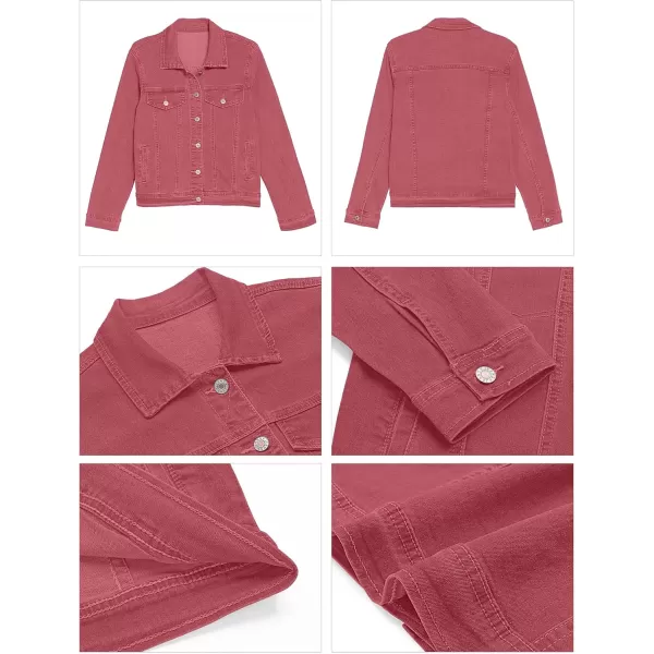 GRAPENT Womens Basic Button Down Long Sleeve Stretchy Jean Trucker Denim JacketBaroque Rose
