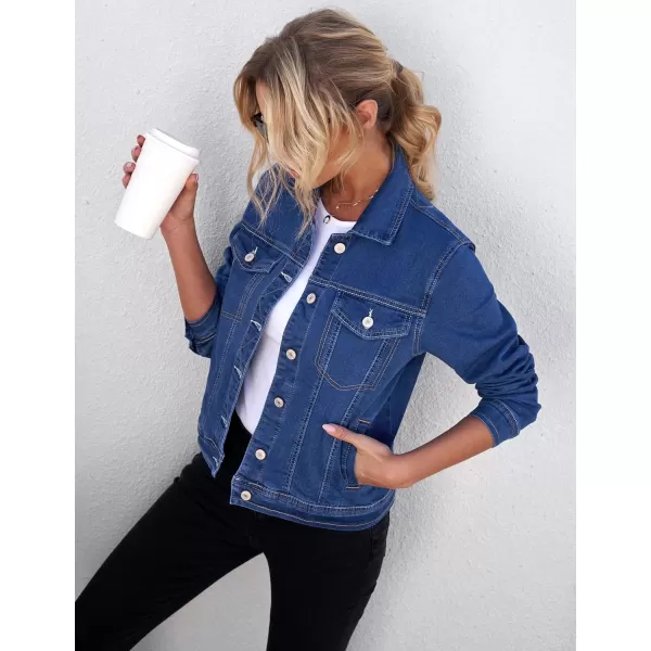 GRAPENT Womens Basic Button Down Long Sleeve Stretchy Jean Trucker Denim JacketBlue