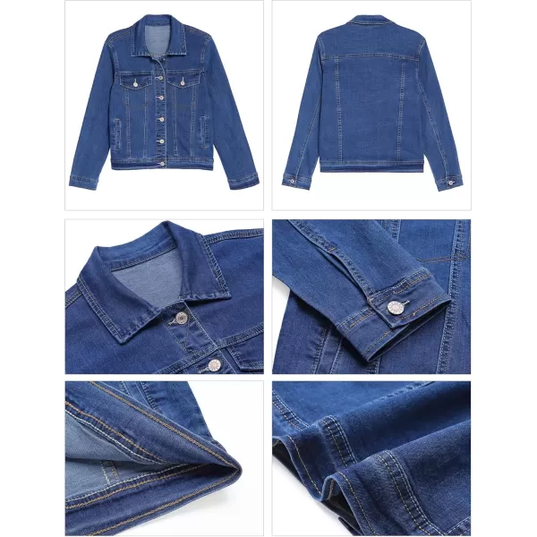 GRAPENT Womens Basic Button Down Long Sleeve Stretchy Jean Trucker Denim JacketBlue