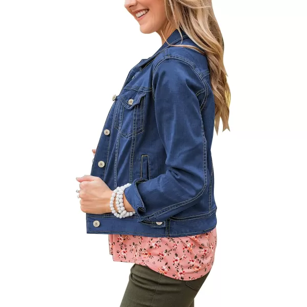 GRAPENT Womens Basic Button Down Long Sleeve Stretchy Jean Trucker Denim JacketBlue