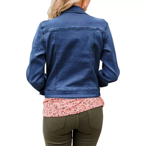 GRAPENT Womens Basic Button Down Long Sleeve Stretchy Jean Trucker Denim JacketBlue
