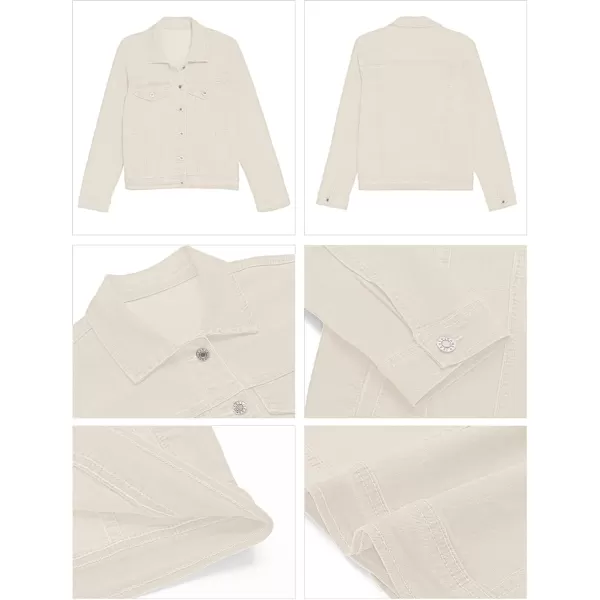 GRAPENT Womens Basic Button Down Long Sleeve Stretchy Jean Trucker Denim JacketCream