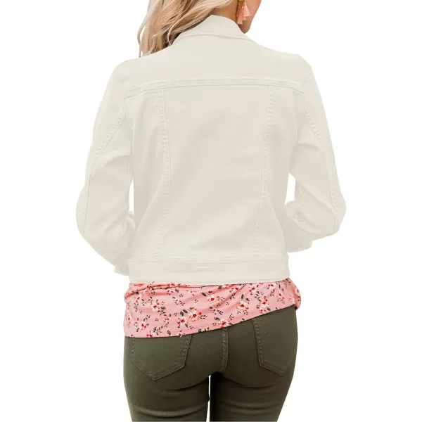 GRAPENT Womens Basic Button Down Long Sleeve Stretchy Jean Trucker Denim JacketCream