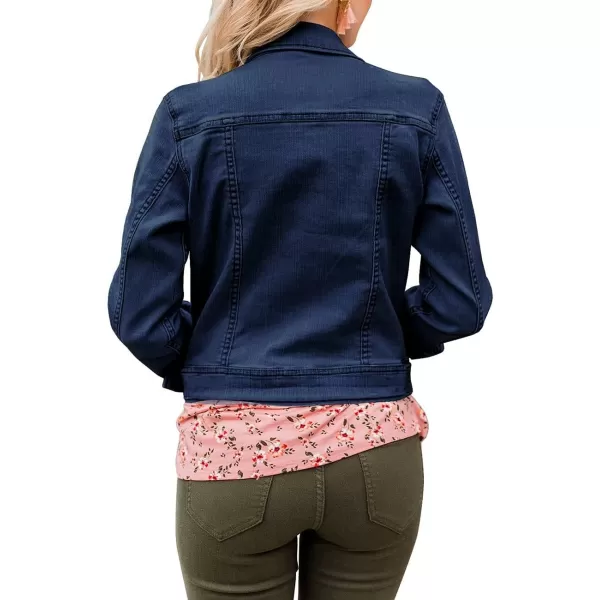 GRAPENT Womens Basic Button Down Long Sleeve Stretchy Jean Trucker Denim JacketDenim Blue