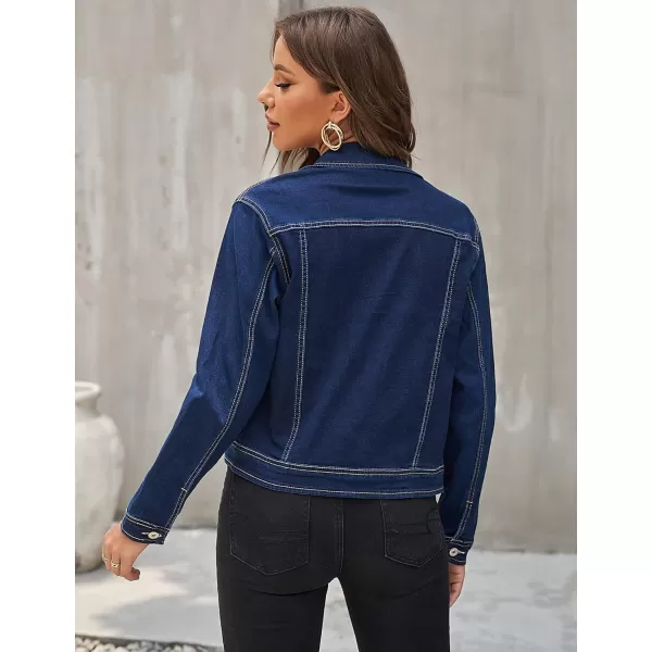 GRAPENT Womens Basic Button Down Long Sleeve Stretchy Jean Trucker Denim JacketDenim Blue