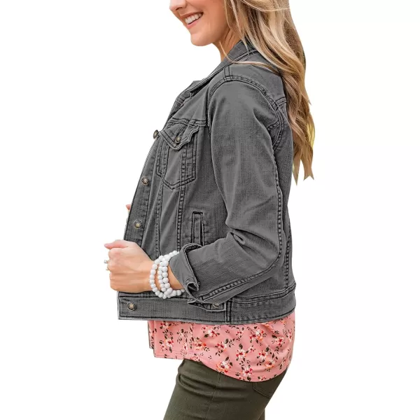 GRAPENT Womens Basic Button Down Long Sleeve Stretchy Jean Trucker Denim JacketGray