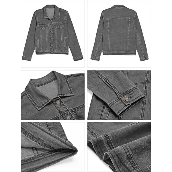 GRAPENT Womens Basic Button Down Long Sleeve Stretchy Jean Trucker Denim JacketGray