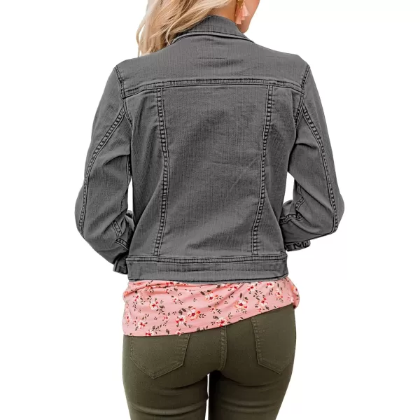 GRAPENT Womens Basic Button Down Long Sleeve Stretchy Jean Trucker Denim JacketGray